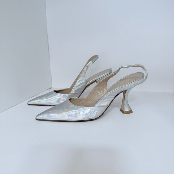 NWI Stuart Weitzman Xcurve 85 Slingback Heels in Iridescent Patent Leather Sz 5 - Picture 8 of 14